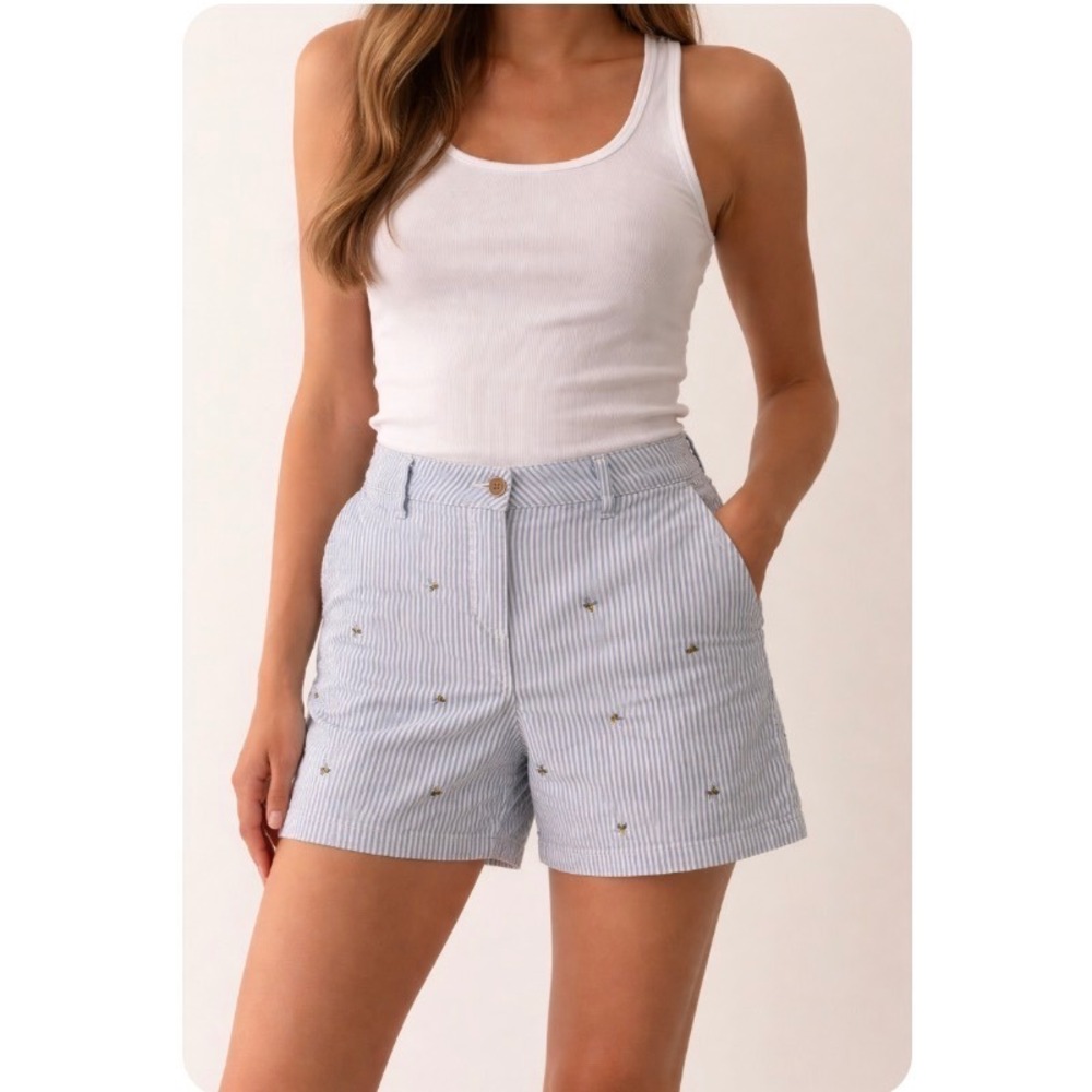 Joules Blue White Striped Bee Embroidered Chino Shorts US 8
Preppy cottagecore